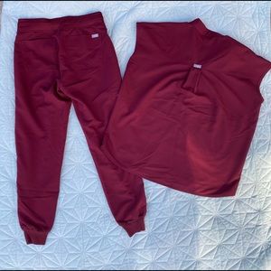 Figs set burgundy (gently worn , excellent condition.)